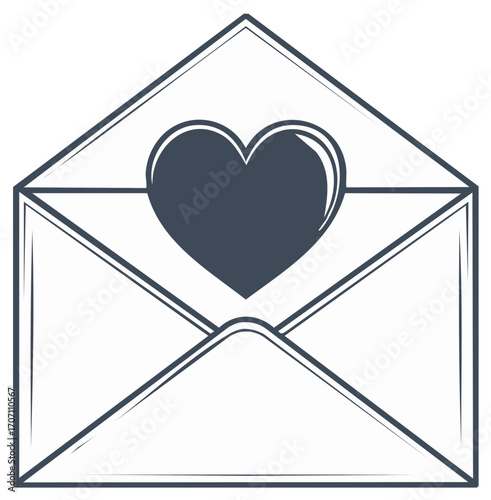 Open Envelope with Heart Symbol Message Illustration Simple Design