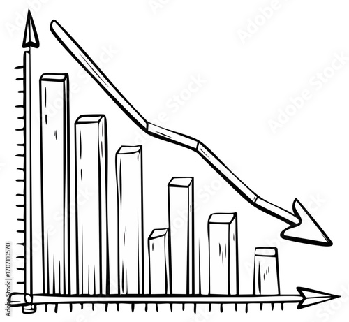 Downturn graph with arrow pointing down, hand-drawn style