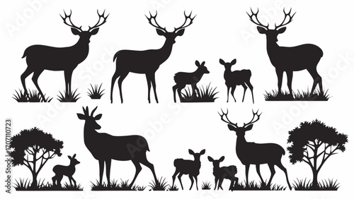Majestic deer silhouettes in natural settings, perfect for wildlife projects and outdoor designs