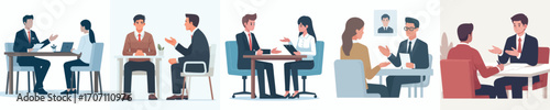 vector candidate speaking with open arms while being interviewed by HR