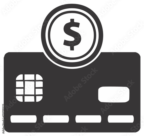 Flat icon of credit card and dollar coin, symbolizing secure payments and financial transactions