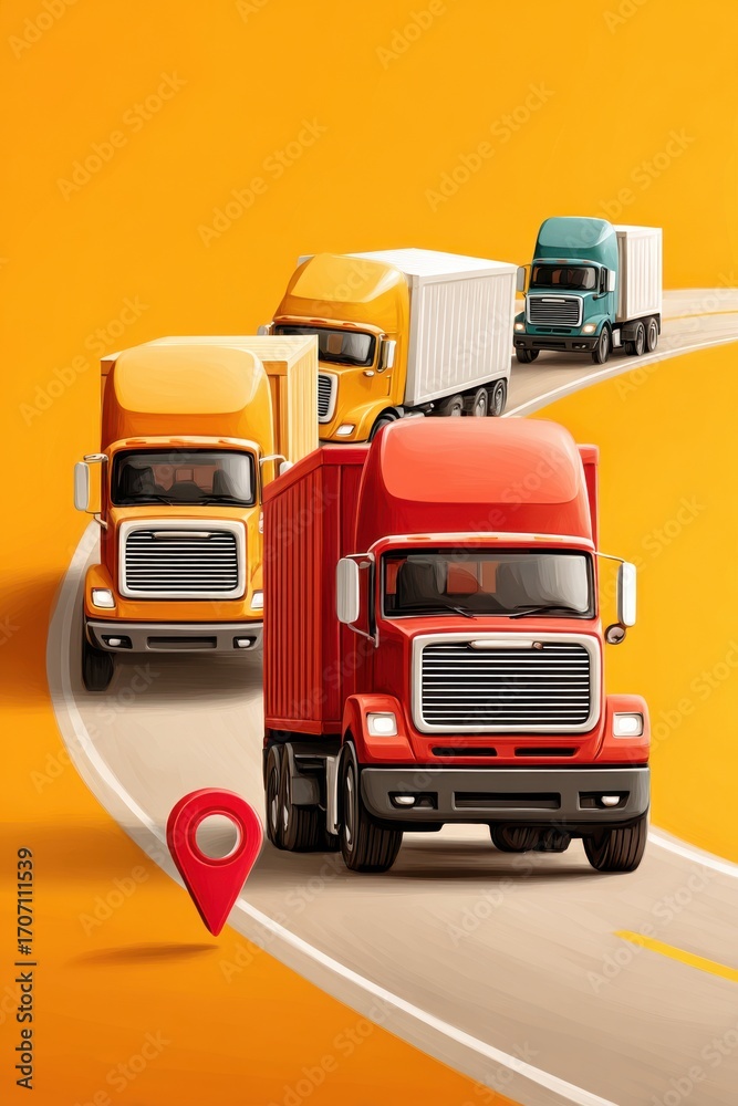 custom made wallpaper toronto digitalColorful trucks driving on a highway with a navigation marker