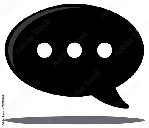 Black Chat Bubble Icon with Ellipsis and Shadow