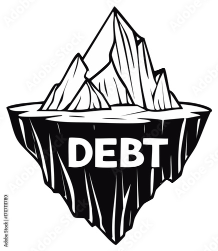 Debt iceberg illustration representing hidden financial problems and risks metaphor
