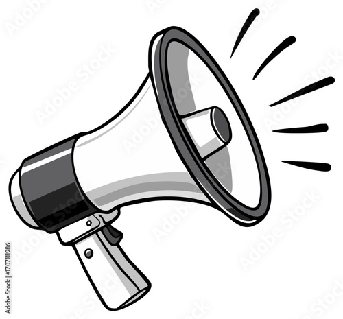 Loudspeaker illustration with sound waves for making announcements, delivering messages or speaking up, isolated vector drawing.