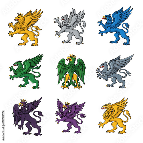 Colorful Griffin Heraldic Collection