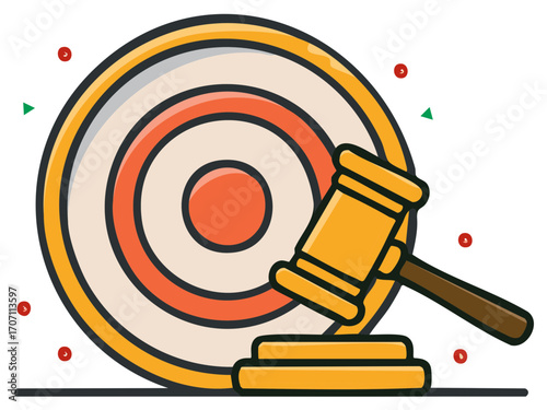 Conceptual illustration of a judge's gavel and target symbolizing legal judgment, justice, and goals.
