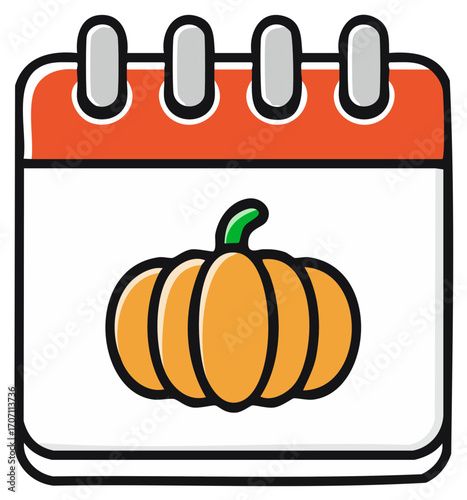 Seasonal autumn pumpkin icon on calendar page for fall event planning and harvest celebrations