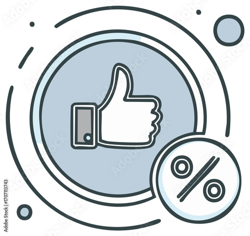 Thumbs Up and Percentage Symbol Icon for Approval and Discount Concepts
