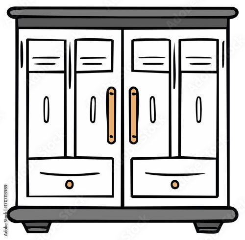 Clean cartoon furniture white storage cabinet illustration with doors and drawers