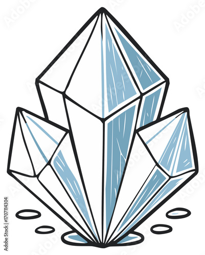 Geometric cluster of light blue crystals with bold outlines creating a natural gem formation