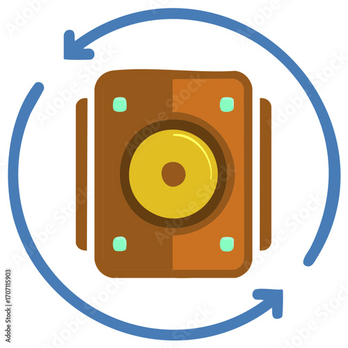 Stylized speaker icon with circular arrows suggesting replay, reload, or sharing functionality for multimedia content