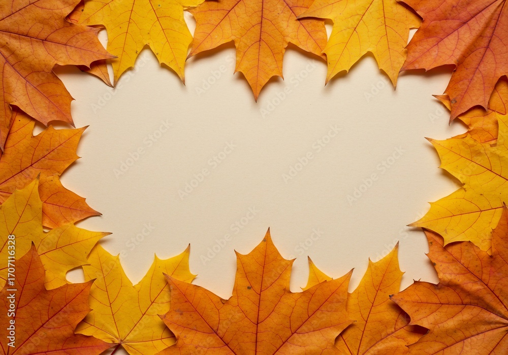 Fototapeta premium Vibrant Autumn Maple Leaf Frame on Beige Background