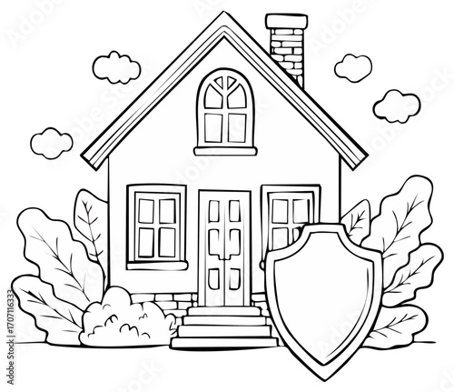 Home and shield vector illustration for insurance, protection, security concept.