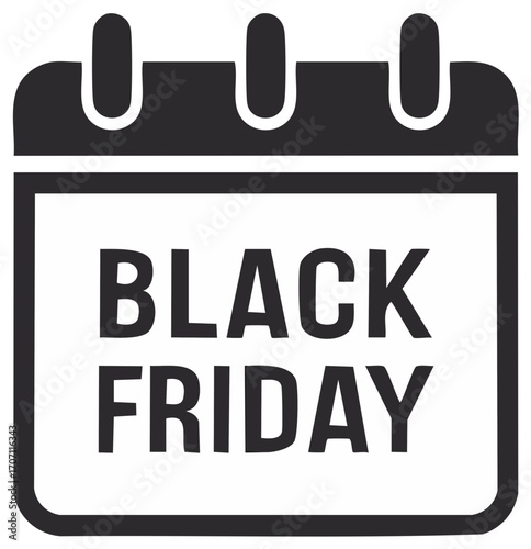Black Friday shopping event date on a calendar page icon for retail sales and promotions