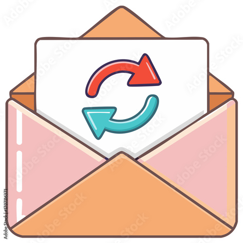 Envelope with refresh icon on a letter, vector illustration, business concept