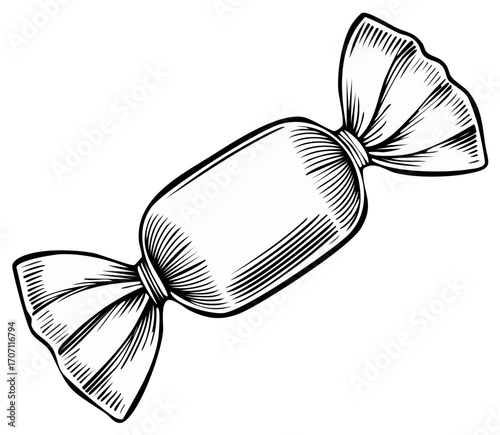 Vintage Engraved Candy Wrapper Illustration With Detailed Shading Isolated