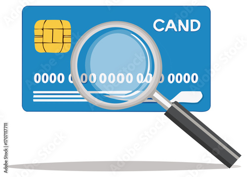 Magnifying Glass Over Credit Card Chip and Numbers for Financial Analysis