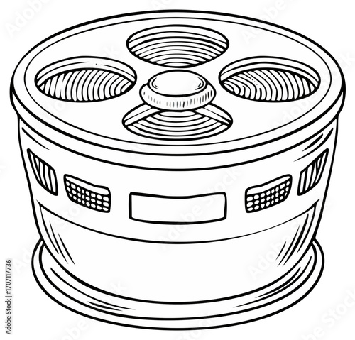 Retro Rotary Phone Index Round File Card Box Black and White Line Drawing