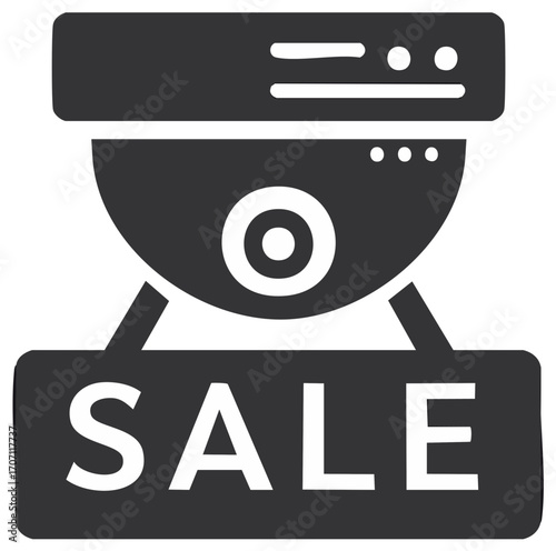 Security camera system with digital video recorder and prominent sale sign indicating a special promotion for surveillance equipment