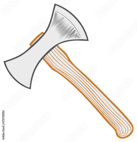 Double Bladed Axe Illustration with Wooden Handle For Chopping and Cutting Tasks