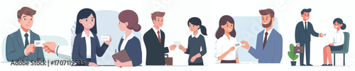 HR vector gives business cards to interview candidates