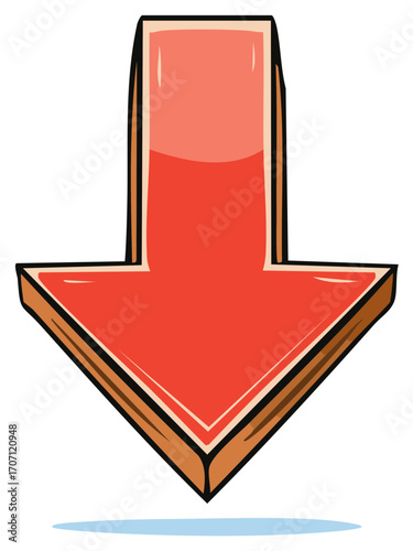 Bright Red Downward Directional Arrow Icon Graphic Element