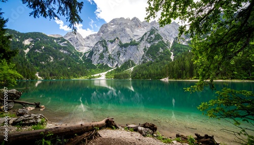 Serene alpine lake reflecting mountains (2)