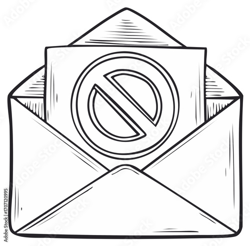Blocked Mail Concept Forbidden Letter Inside Envelope Line Art