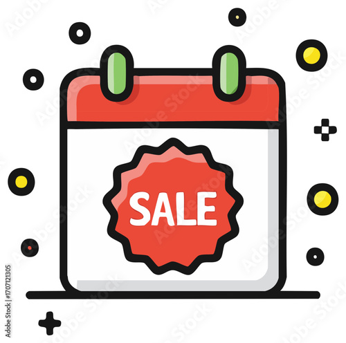 Red and White Calendar Icon with Sale Announcement, Geometric Shape Promotion Isolated