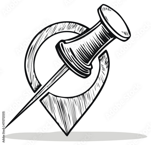 Map Location Pointer and Push Pin Icon Illustration, Destination Navigation Concept