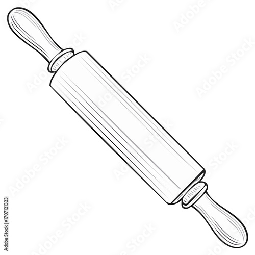 Traditional wooden rolling pin kitchen utensil for baking dough and pastry outline illustration