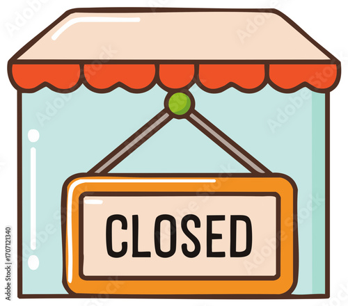 Cartoon shop storefront with red awning and 'CLOSED' sign, symbolizing business closure