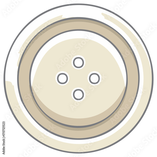 Beige Sewing Button with Four Holes Hand Drawn Design Element