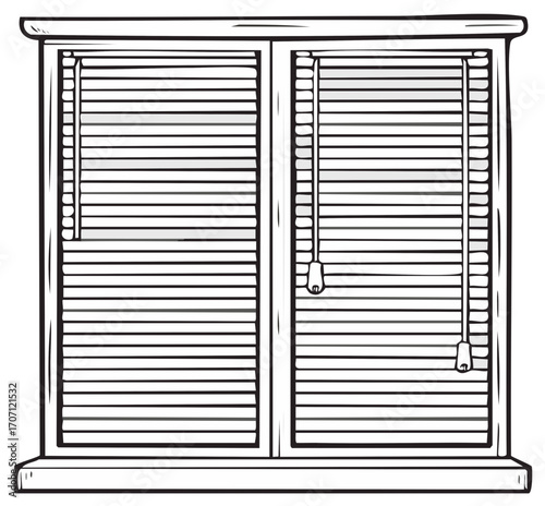 Wooden Window Frame with Closed Venetian Blinds Interior Privacy Element Line Art