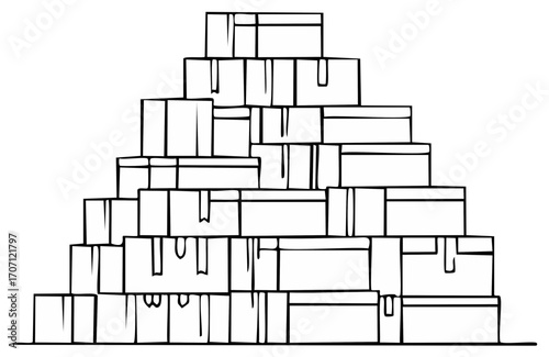 Hand-drawn pyramid of stacked boxes with clear outlines and simple design