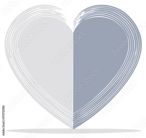 Abstract duality heart symbol with contrasting brushstroke textures in muted tones