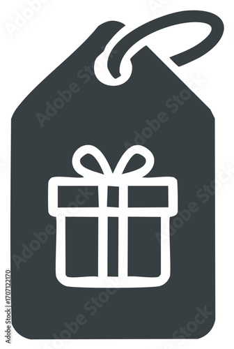 Price tag or gift label featuring a present box with ribbon bow simple minimalist flat vector icon