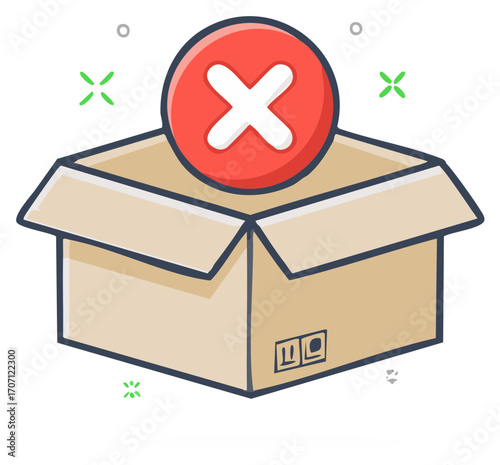 Red X mark on top of an open cardboard box