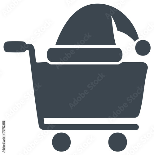 Shopping Cart Decorated with Santa Hat, Preparing for Holiday Shopping Spree
