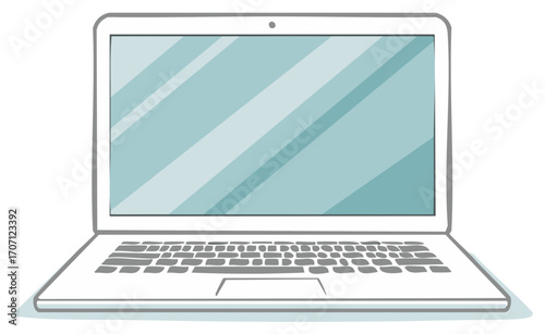 Hand drawn open laptop with blank screen and keyboard in a simple flat style