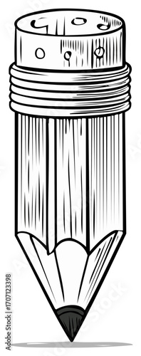 Illustration of pencil with sharp point and eraser top design drawing art