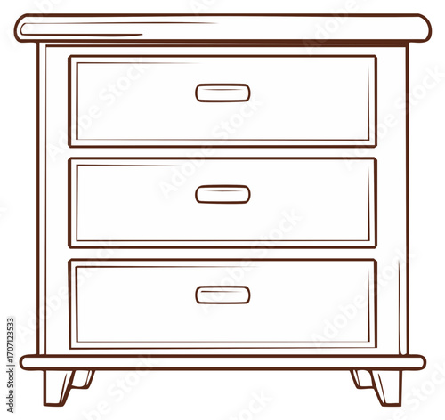 Simple Line Art of a Three Drawer Chest of Drawers with Handles