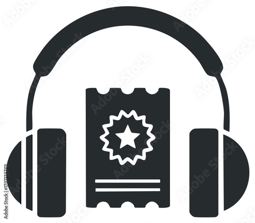 Headphones and Ticket Icon: Audio Entertainment, Concerts, Shows