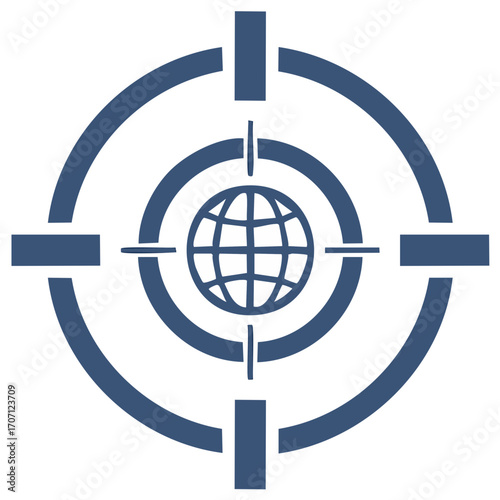 Global target scope aiming at a world globe icon symbol