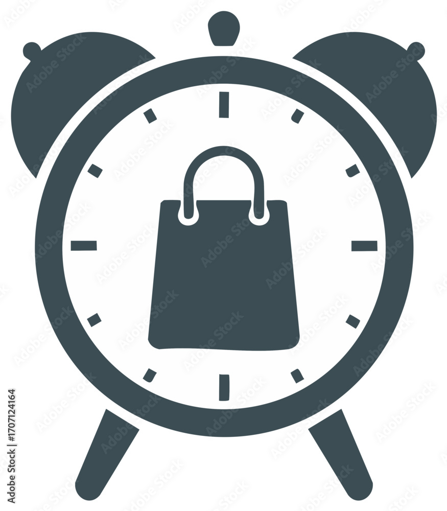 Obraz premium Alarm Clock Graphic with Shopping Bag Symbolizing Time Sensitive Deals