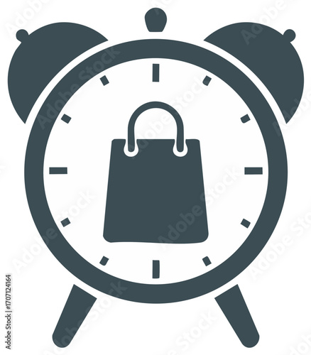 Alarm Clock Graphic with Shopping Bag Symbolizing Time Sensitive Deals