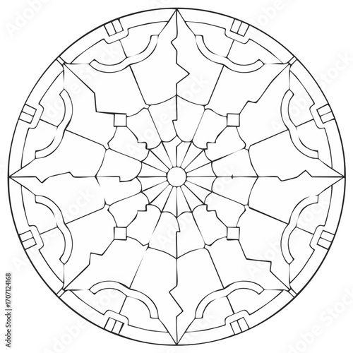 Intricate Spiderweb Mandala Coloring Page with Geometric Symmetrical Pattern