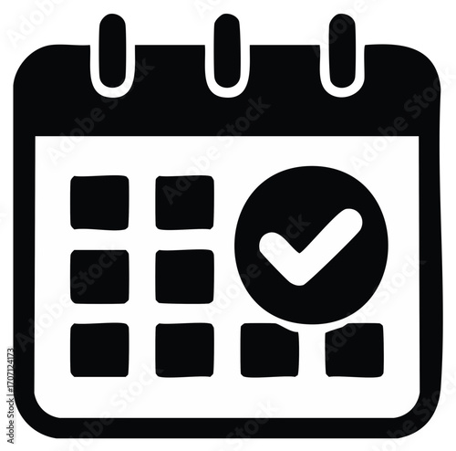 Clean graphic calendar with a bold check mark indicating important date success or task done.