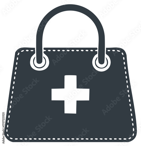 Healthcare and Pharmacy Shopping Bag Icon with Medical Cross Symbol